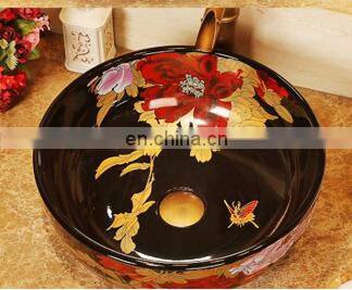 Hand Painted Big Flower Bathroom Art Ceramic Porcelain Hand Wash Face Basin Sink photo-3
