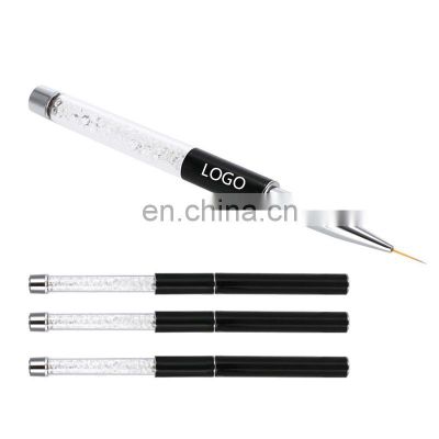 Custom Logo Nail Art Flower Design Painting Drawing Pen Strip Nail Art Liner Brush With Rhinestones Metal Handle