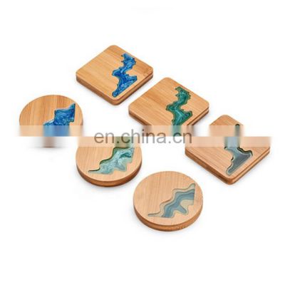 newest design bamboo resin craftwork cup mat,eco-friendly 100% natural wood bamboo coaster cup mat