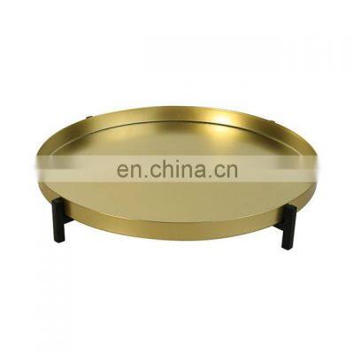 K&B hot new design wholesale gold metal fruit serving tray wood holder