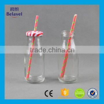 Wholesale 300ml wide mouse clear empty juice milk glass bottle