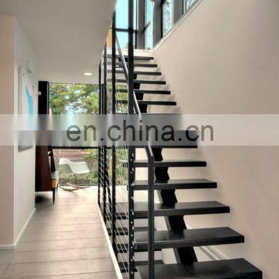 Indoor Steel Structure Support Straight Stairs With Timber Stairs Glass Balustrade Metal Staircase photo-3