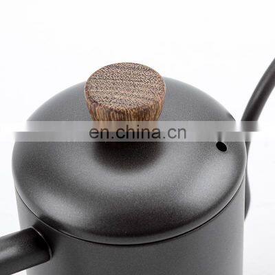 Amazon Hot Sale 600ml Stainless Steel Gooseneck Coffee Drip Kettle With Wood Handle, Black photo-3