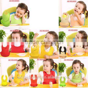 large pure color plain silicone polyester baby bibs AG-BSL0006