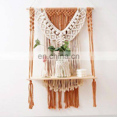 Boho Indoor Hanging Shelves for Wall, Macrame Wall Hanging Shelf Decorative