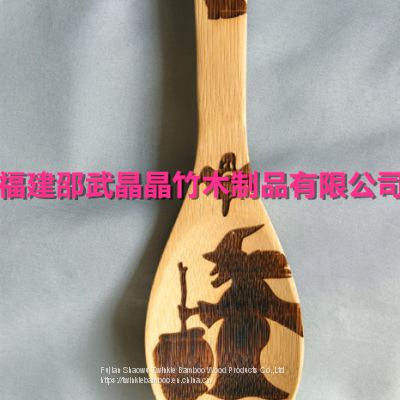 Halloween bamboo kitchen cooking spoons set burned,Christmas gift bamboo cooking utensil set burned,bamboo wood spoon set sale