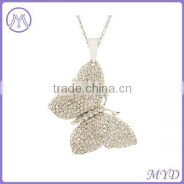 rhinestone stainless steel butterfly pendant necklace