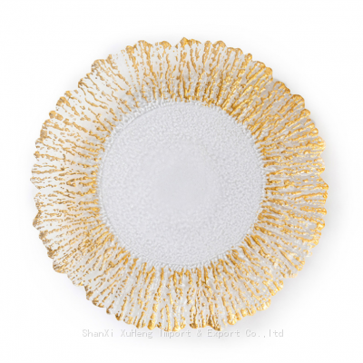 Sun Flower Designed Transparent Clear Glass Charger Plate With Gold Rimmed Decoration photo-5