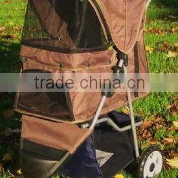 Brown 3 wheels pet stroller/pet trolley