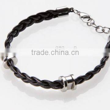 China factory supply customized unisex black braided leather cheap stainless steel bracelet