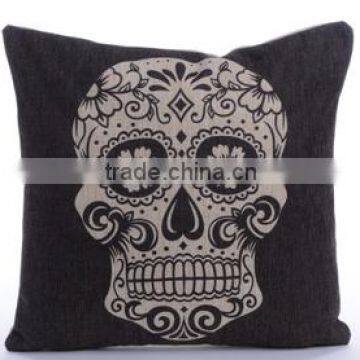 Soft Linen Cotton Material Pillow Case for Car Sofa Home Decor Customized Cushion Cover Case Skull Printed photo-4