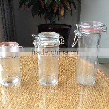 long body shaped glass bottle with latch top