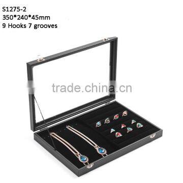 Black Leatherette Clear Window Jewelry Packaging Storage Display Box for Ring Pendant S1275S