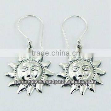 925 Silver Dangler Earrings Sculptured Suns