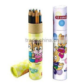 2014 Best Sales 12pcs Wooden Printing Color Pencil In Tube Box For Kids&School