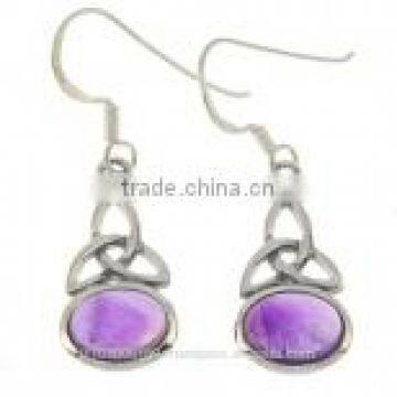 Amethyst Celtic Trinity Silver Earrings, e300