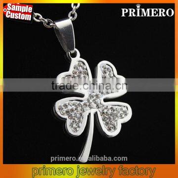 2016 New Arrival Titanium Full Rhinestones Clover Necklaces Male Stainless Steel Pendant