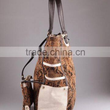2537- Jangle Style Snake Texture Cloth Material Match PU Shopper Hobo Bag photo-4