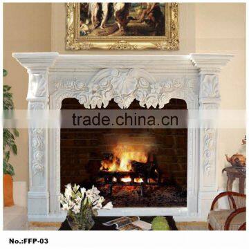 Indoor Freestanding White Stone Marble Fireplace Mantel