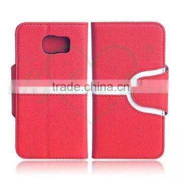 Red and White Patchwork Leather Wallet Case for Samsung Galaxy S7