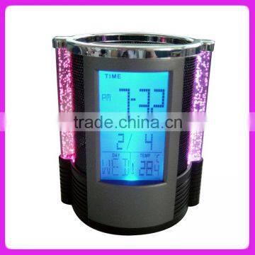 Colorful LED Calendar Clock Penholder, Brush pot clock