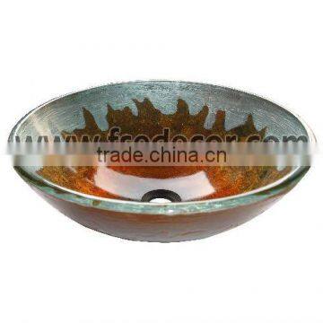 Hand Carved & Painted Bathroom Glass Washbasins FSE-GS-010297