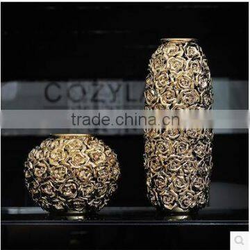 Golden centerpiece home decoration ceramic vase with rose design