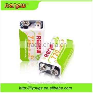 NEW brand!!! RENEW high capacity 9V 6F22 720mAh Li-ion Rechargeble Battery