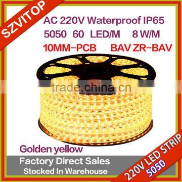 VT 220V LED STRIP SMD 5050 60LED/M Golden yellow CE ROHS 10MM-PCB 14-16lm