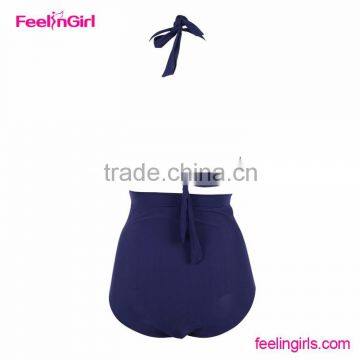 Fashion Extreme Sexy Girls Blue Halter Tankini Swimsuit photo-3