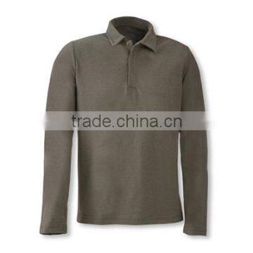 Flame resistant long sleeve polo-shirt with buttons