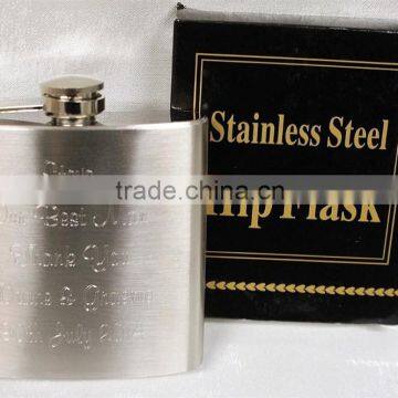 6oz debossed Stainless Steel Hip Flask with black box