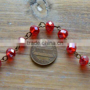 100cm Round Faceted Red Glass Bead Necklace Chain 6mm Glass Bead Antique Bronze Chain Jewelry Making Supplies photo-2