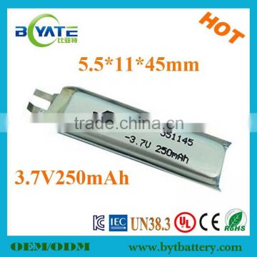 High Quality Rechargeable 551145 3.7V 250mAh Cheap Polymer Cells for Medicial Device