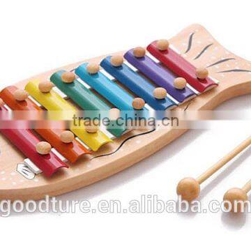 Wooden Fish Shape Lovely Xylophone Eight Notes With Metal Keys