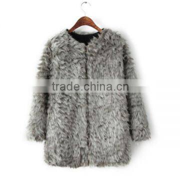 Luxurious faux fur coat soft medium thickness popualr gray coat