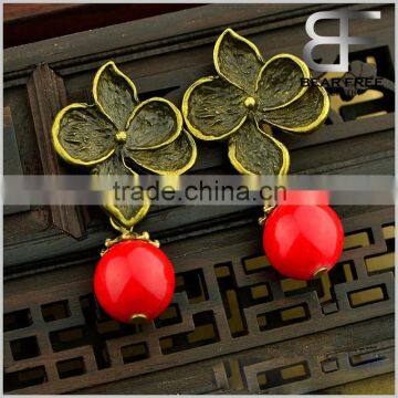 Bride's Jewelry Vintage Brass Flower Shape Stud Drop Earrings Various Designs for Women