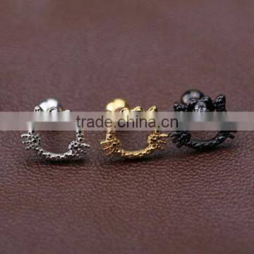 Cat shape Ear Cartilage Cuff Helix Tragus Stud Earring Barbell Piercing