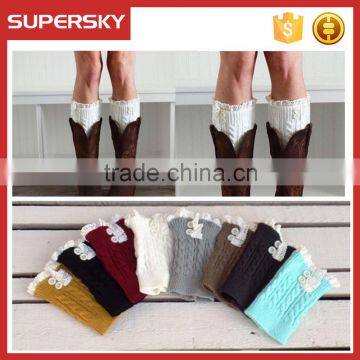 A-245 crochet trim button boot toppers cuffs cable knit boot cuffs with button lace knit button boot cuffs