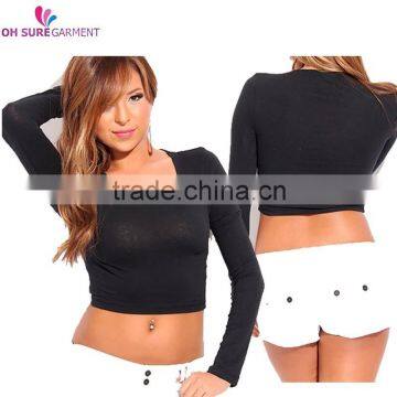 95% cotton 5% spandex ladies long sleeve crop top