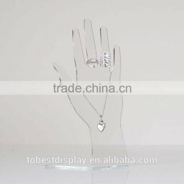 Customized palm shape acrylic ring display, security ring display