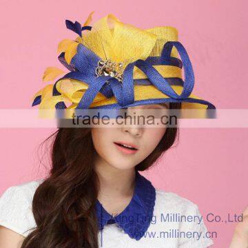 Summer Abaca Sinamay vintage feather hats For Women For Fashion Place , Adjustable Sweatband