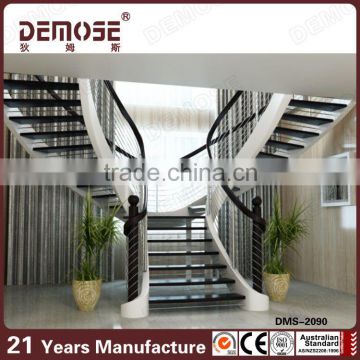 Indoor Steel Wood Staircase with wood steps steel balustrade