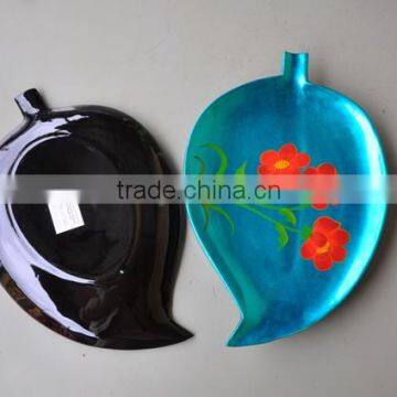 Vietnam lacquered blue leaf shaped tray