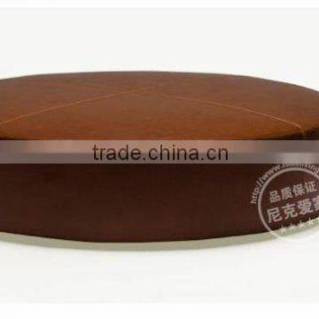 Brown Genuine Leather Round Ottoman