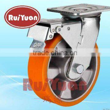 Heavy duty caster with Double brake type PU molded on Aluminum wheel