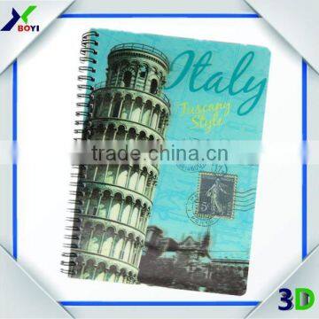 High Definition PP/PET Plastic Cover Spiral 3D Lenticular Notebook/3D Lenticular Card