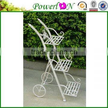 Antique White Metal 3-Tier Flower Stand For Garden Decoration Patio Set PL08-5813