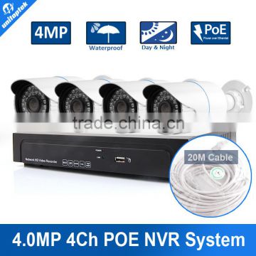 4CH 4MP NVR Kit With 4pcs Outdoor Bullet IP Camera with POE IR 20M,P2P Cloud Onvif &Easy Access Support PC&Mobile View