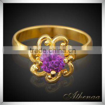Trendy Women Wholesale Wedding Jewelry Gold Flower Shape Purple Zircon Ring photo-2